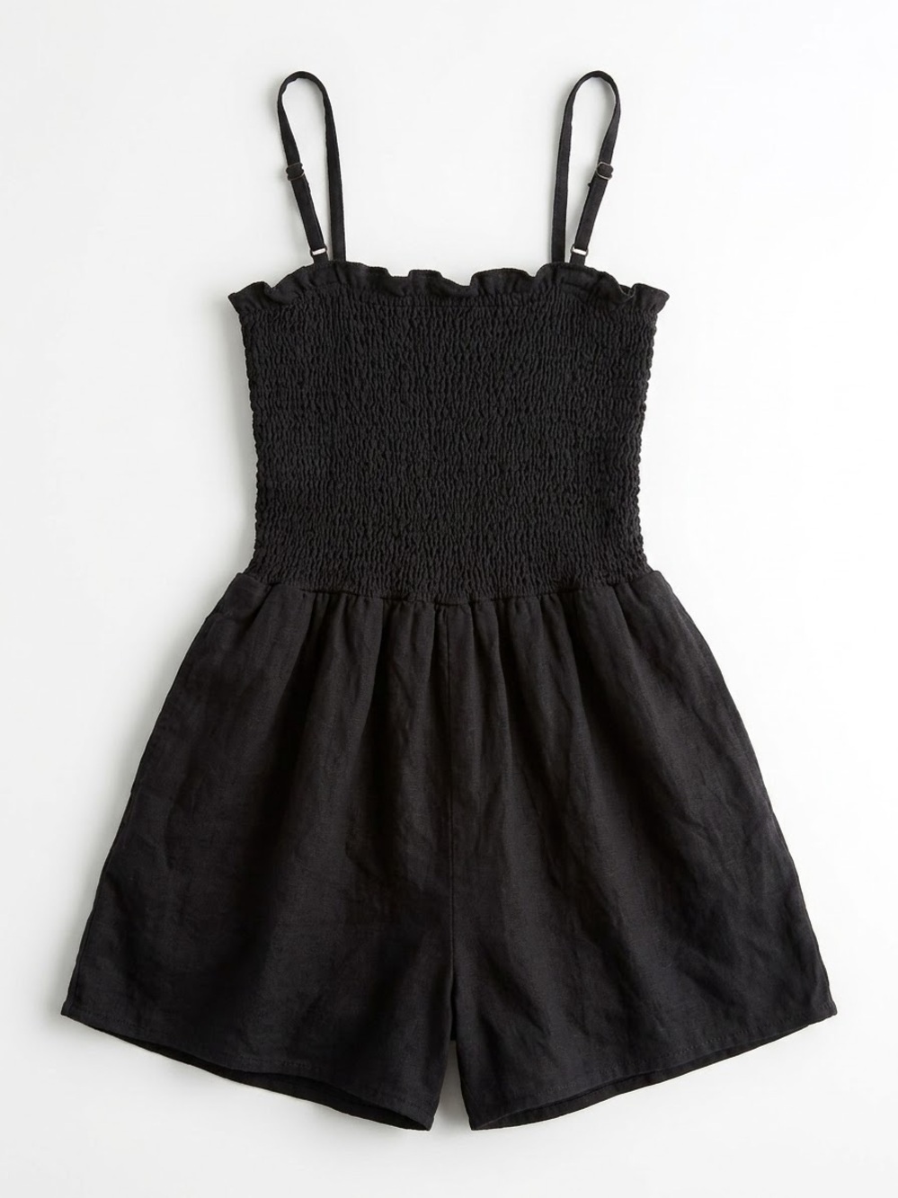 Bluenotes Black Smocked Linen Blend Romper Size XL Cami Straps